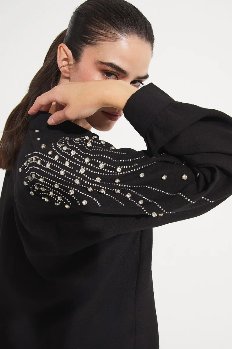 JUNE Women's Woven Shirt with Stone Detail on the Shoulder