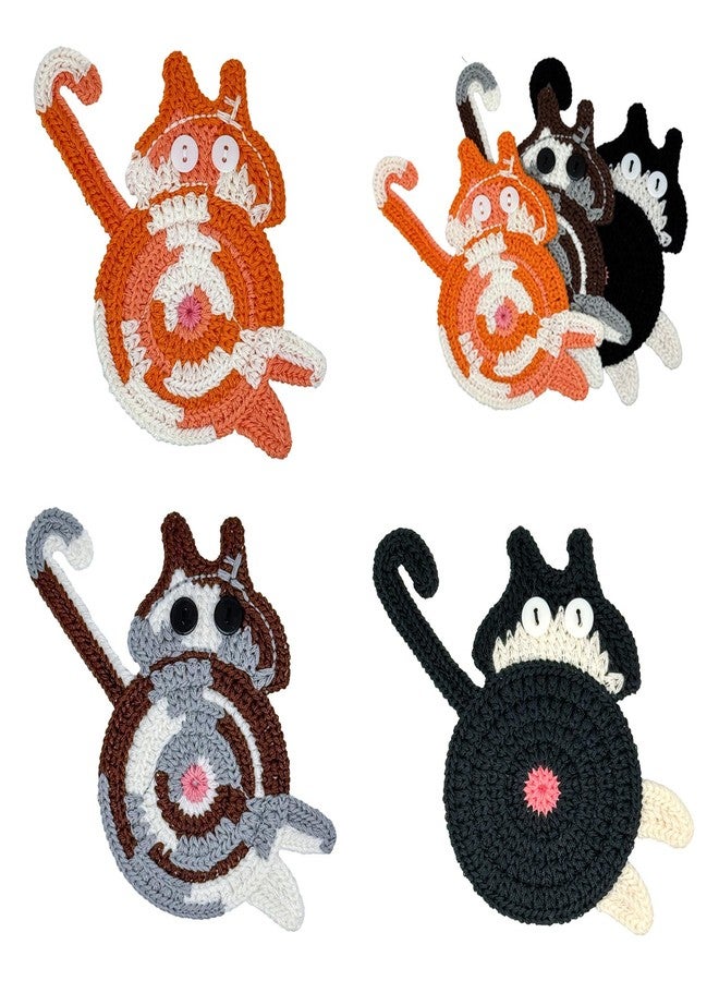 DuoMuo Handmade Crochet Cat Butt Coasters for Drinks - Set of 3 Funny Women Gifts for Cat Lovers, Absorbent Cotton Handwoven Drink Coaster Mats, Quirky Cute Themed Home Decor for Office Housewarming Mom Gift - Image 1