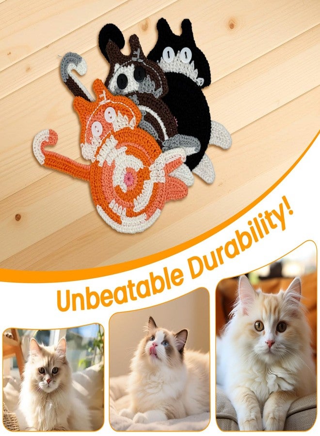 DuoMuo Handmade Crochet Cat Butt Coasters for Drinks - Set of 3 Funny Women Gifts for Cat Lovers, Absorbent Cotton Handwoven Drink Coaster Mats, Quirky Cute Themed Home Decor for Office Housewarming Mom Gift - Image 2