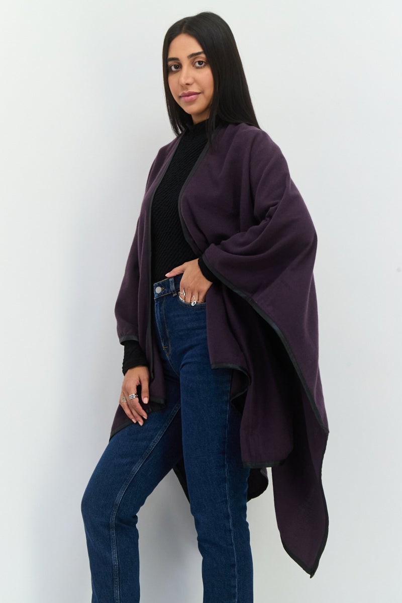 Jack Jones Women Plain Super Soft Ruana Poncho, Purple - Image 2