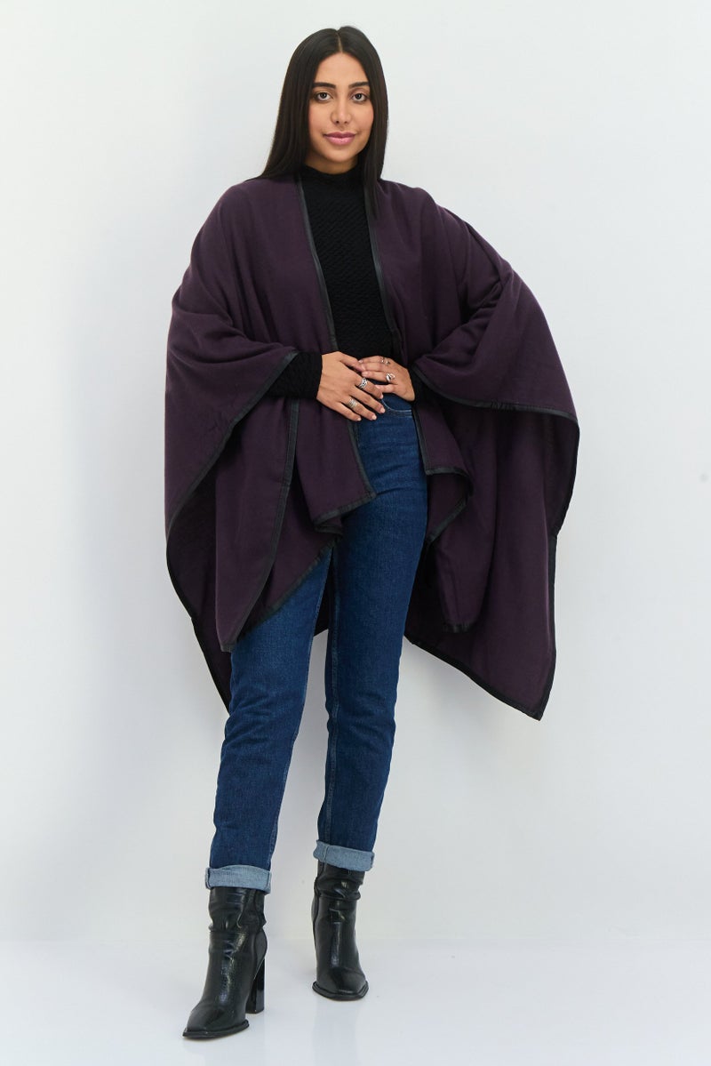 Jack Jones Women Plain Super Soft Ruana Poncho, Purple - Image 4