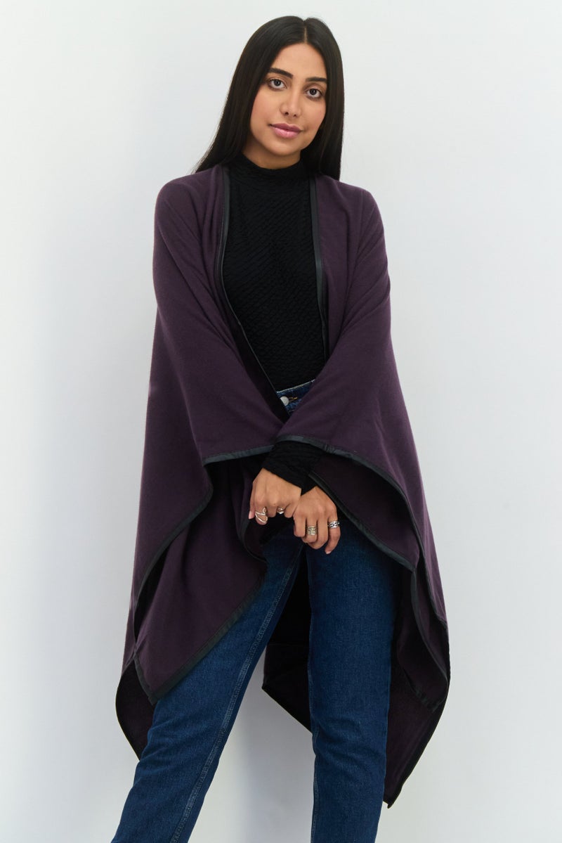 Jack Jones Women Plain Super Soft Ruana Poncho, Purple - Image 1