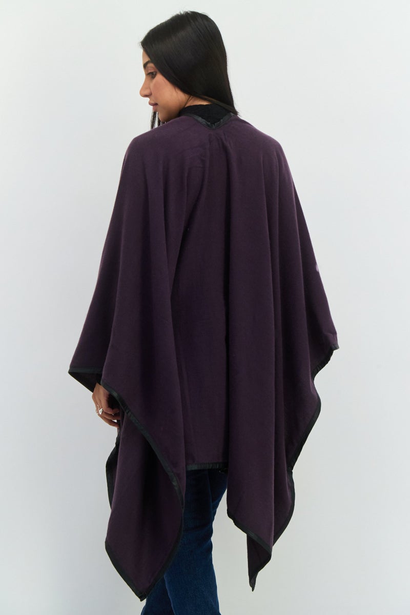 Jack Jones Women Plain Super Soft Ruana Poncho, Purple - Image 3