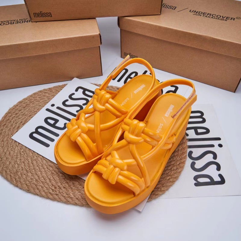 Melissa Womens Wedge Sandals Strappy Open Toe Casual Yellow