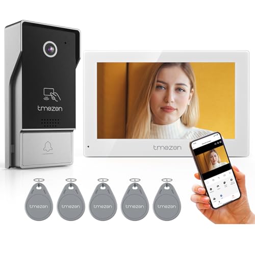 TMEZON Wired Video Intercom System, 7 Inches Video Doorbell Camera with Monitor, Wired Video Door Phone HD Camera Kits Support Unlock, Monitoring, Dual-Way Intercom for Villa Home Office Apartment - Image 1