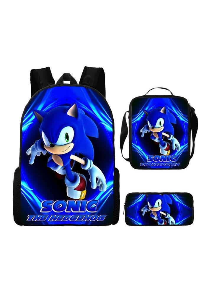 Generic 2024 new Sonic backpack student large-capacity schoolbag Sonic 2 animation sacker bag pen bag,15-Three-piece set-Sonic  - Image 1