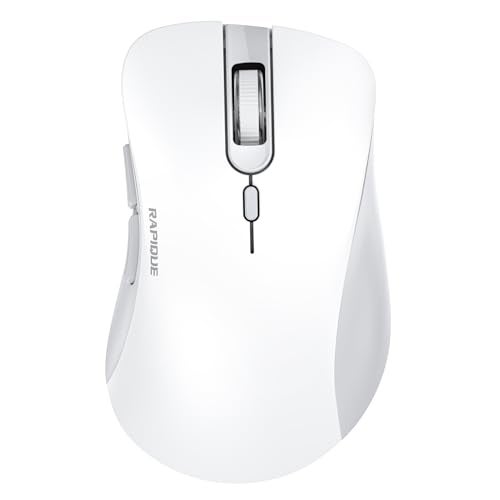 RAPIQUE Wireless Mouse - Dual Bluetooth & 2.4 GHz USB Receiver, Ergonomic Design, Quiet Clicks, Low Power - Multi-Device Compatibility for Laptop, Computer, iPad, MacBook, Chromebook (White and Grey) - Image 1