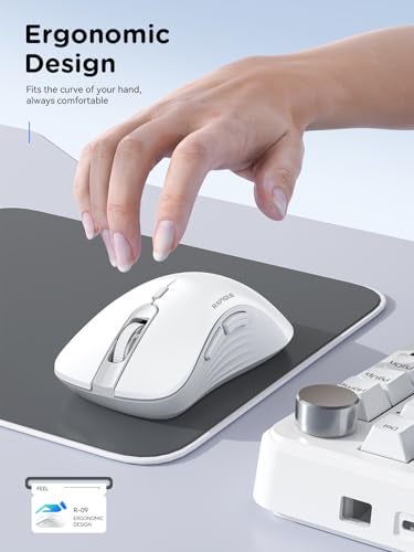 RAPIQUE Wireless Mouse - Dual Bluetooth & 2.4 GHz USB Receiver, Ergonomic Design, Quiet Clicks, Low Power - Multi-Device Compatibility for Laptop, Computer, iPad, MacBook, Chromebook (White and Grey) - Image 3