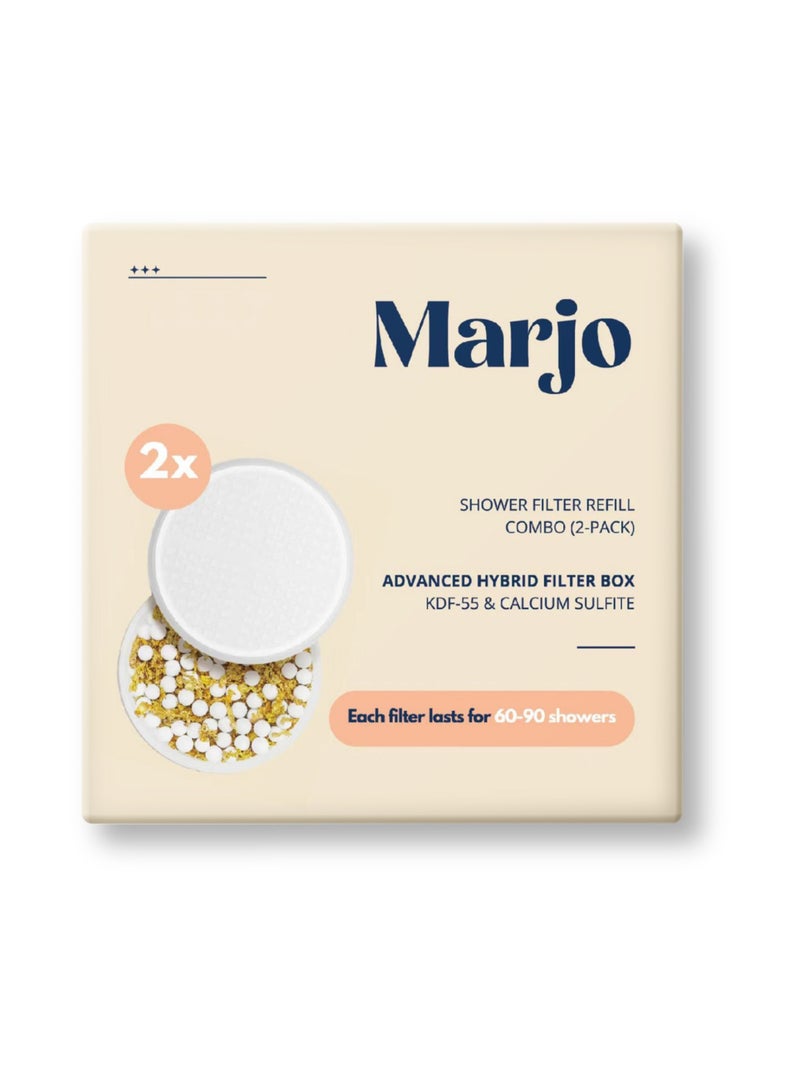 Marjo Shower Filter Replacement 2-Pack with KDF-55 and Calcium Sulfite, Lab-Tested Chlorine Removal for High Pressure Handheld Shower, Hair Loss Reduction and Healthier Skin, Daily Use for Home and Travel - Image 1