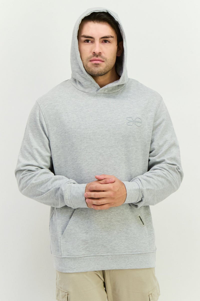 CROSSHATCH Men Hooded Embroidered Logo Long Sleeves Sweatshirt, Grey - Image 1