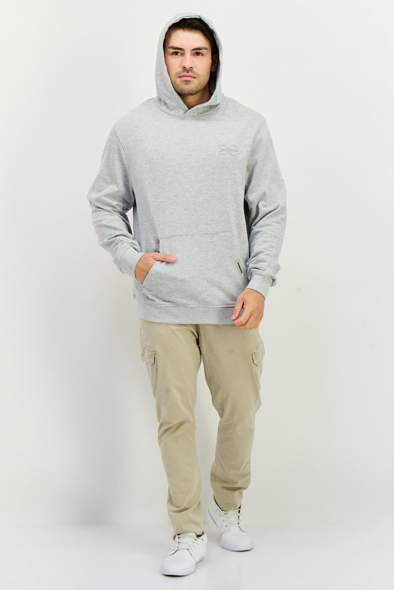 CROSSHATCH Men Hooded Embroidered Logo Long Sleeves Sweatshirt, Grey - Image 3