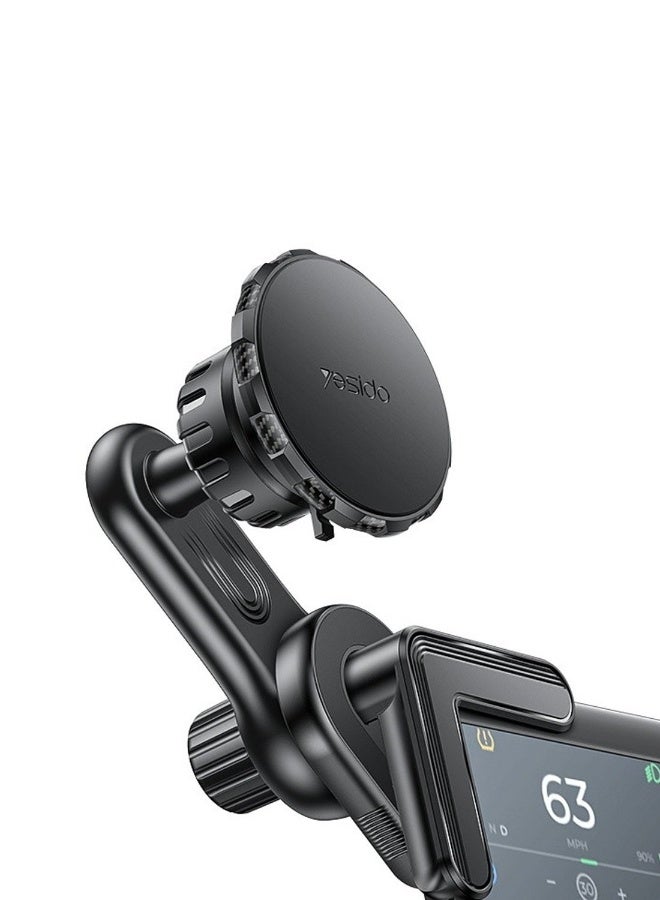 Yesido C212 360 Adjustable Built-in Base Locking Knob Floating Screen Snap-on Magnet Car Phone Holder - Black - Image 1