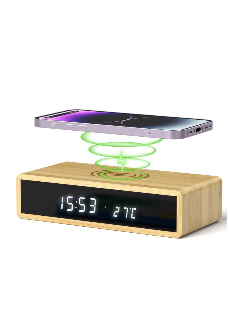 Excefore - Digital Alarm Clock with Wireless Charging, 3 Alarms LED Display, Sound Control and Snooze Dual, Dimmable LED Display, USB C Mains Powered Clock for Bedroom, Bedside, Office (Black) - Image 1
