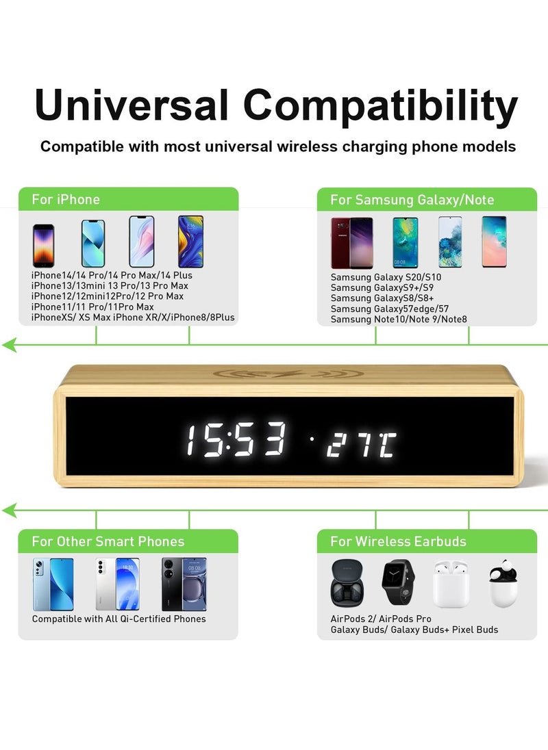Excefore - Digital Alarm Clock with Wireless Charging, 3 Alarms LED Display, Sound Control and Snooze Dual, Dimmable LED Display, USB C Mains Powered Clock for Bedroom, Bedside, Office (Black) - Image 1