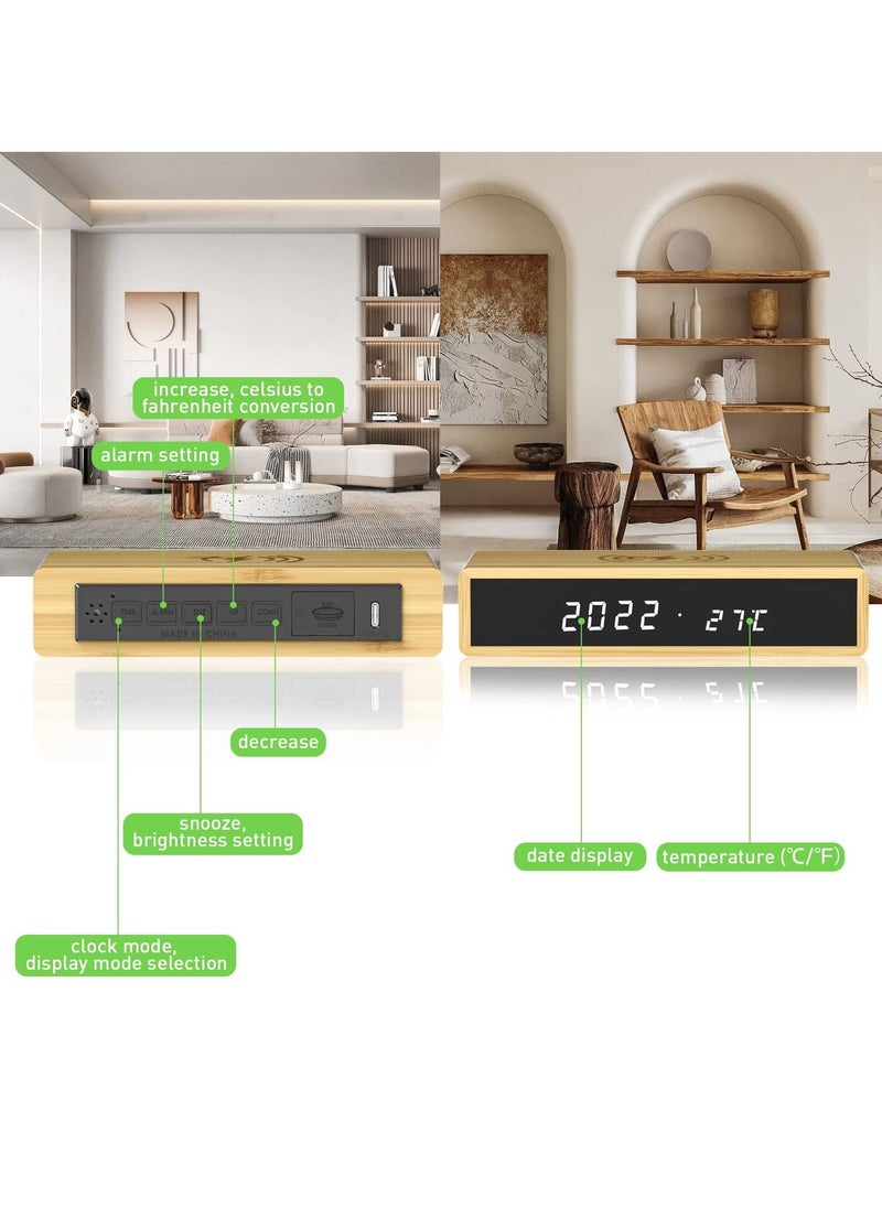 Excefore - Digital Alarm Clock with Wireless Charging, 3 Alarms LED Display, Sound Control and Snooze Dual, Dimmable LED Display, USB C Mains Powered Clock for Bedroom, Bedside, Office (Black) - Image 1