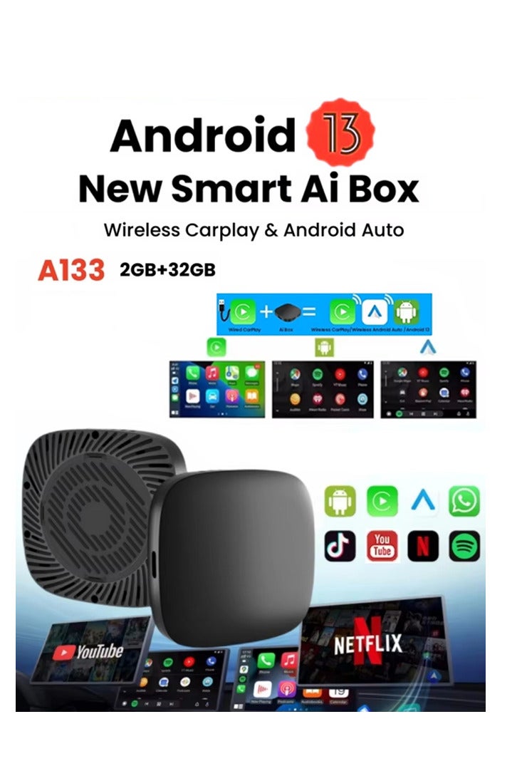 Generic 3 in 1 Carplay AI Box , Wireless Car Smart TV Box for Youtube Netflix, 5GWiFi, 2+32GB, Plug and Play  - Image 1