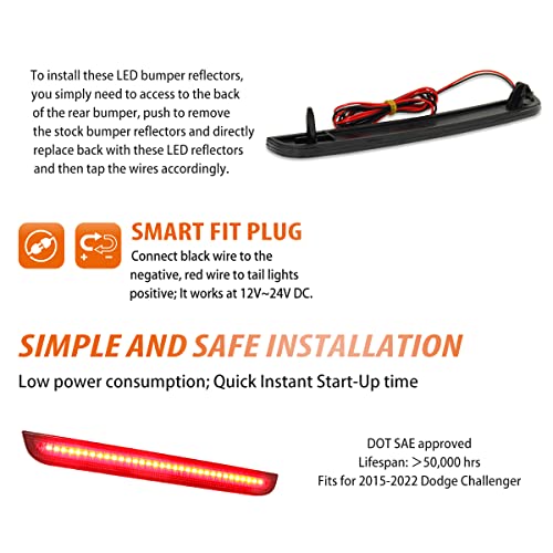 ADIIL Smoked Lens Tail Brake Running Lamps Red LED Reflector Light Kit Compatible for 2015-2022 Dodge Challenger - Image 5