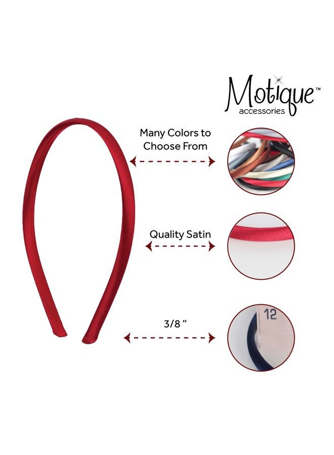 Motique Accessories Thin Headbands for Women Solid Satin 4 Pack - Red - Image 4