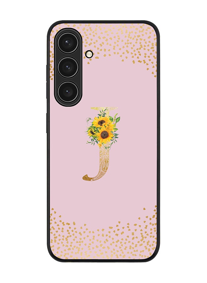 Stylizedd Rugged Black edge case for Samsung Galaxy S24 Plus Case Cover- Custom Monogram Initial Letter Floral Pattern Alphabet-J  (Pink ) - Image 1