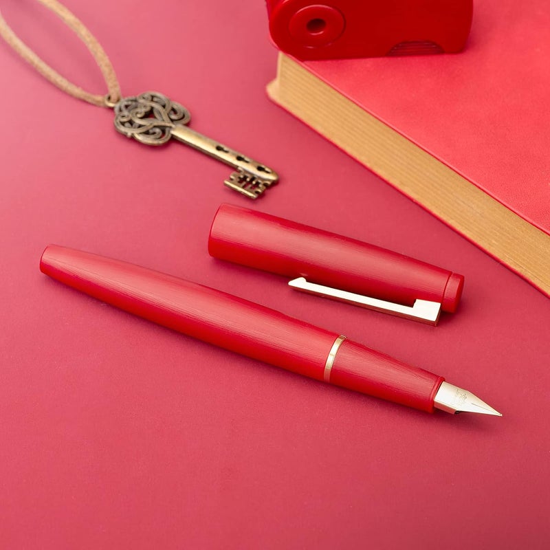 Wikult Jinhao 80 Red Fiber Brushed Fountain Pen, Iridium Ultra Fine Gold Nib with Ink Converter, Classic Design Smooth Writing Pen (Gold Clip) - Image 5