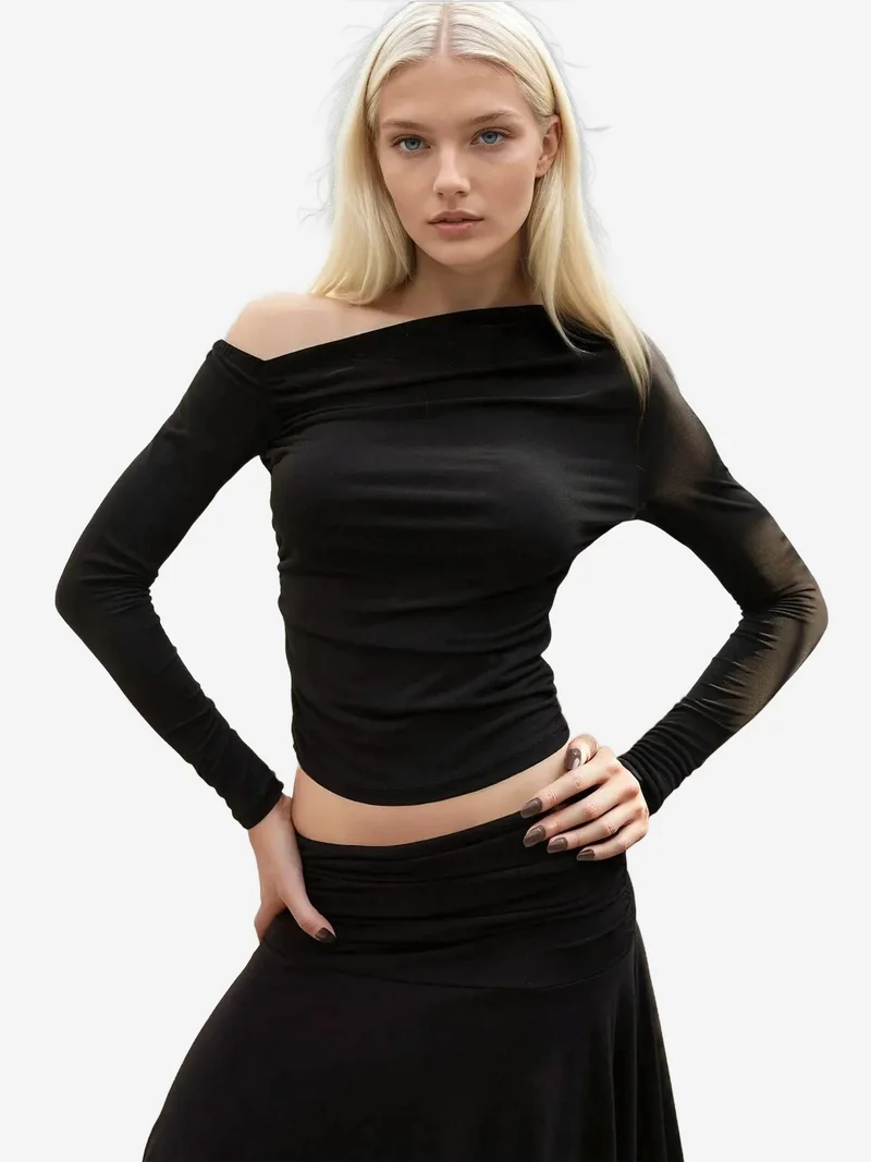 HICCUP Asymmetrical Collar Long Sleeve Top