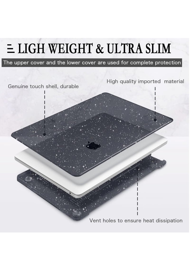 Generic - 3 in 1 Rubberized Hard Case Compatible with New MacBook Air 15 inch Case 2023 Release A2941 M2 Chip and 2024 Release A3114 M3 Chip and 2025 A3241 M4 Chip, Glitter Plastic Hard Shell Case + Keyboard Skin Cover + Screen Protector, Sparkly Black - Image 1