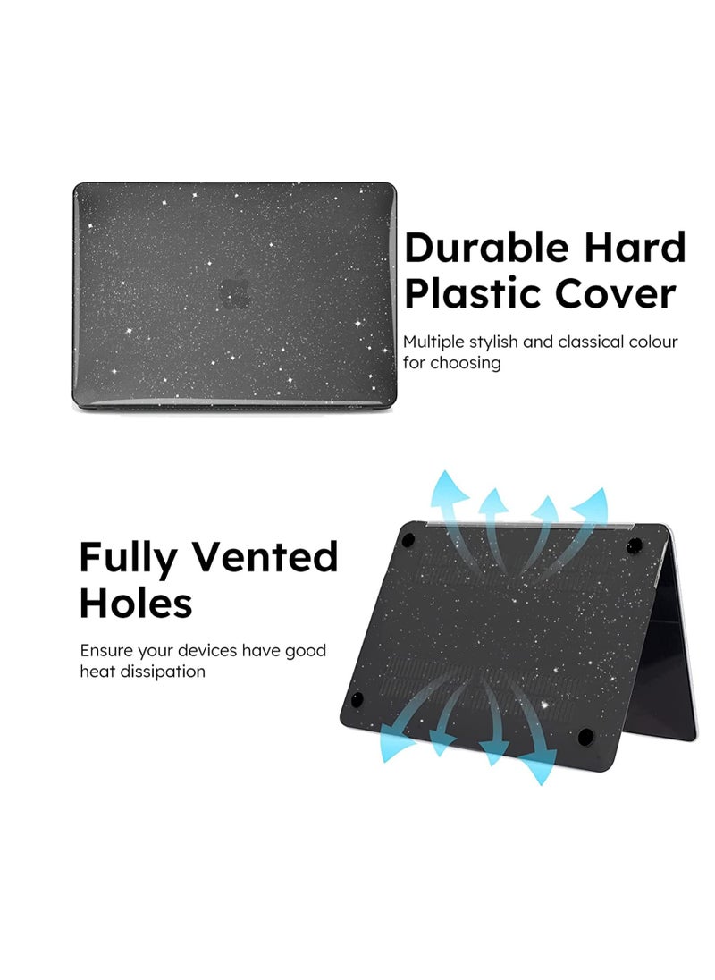 Generic - 3 in 1 Rubberized Hard Case Compatible with New MacBook Air 15 inch Case 2023 Release A2941 M2 Chip and 2024 Release A3114 M3 Chip and 2025 A3241 M4 Chip, Glitter Plastic Hard Shell Case + Keyboard Skin Cover + Screen Protector, Sparkly Black - Image 1