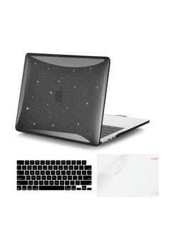 3 in 1 Rubberized Hard Case Compatible with New MacBook Air 15 inch Case 2023 Release A2941 M2 Chip and 2024 Release A3114 M3 Chip and 2025 A3241 M4 Chip, Glitter Plastic Hard Shell Case + Keyboard Skin Cover + Screen Protector, Sparkly Black