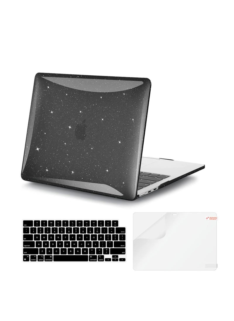 Generic - 3 in 1 Rubberized Hard Case Compatible with New MacBook Air 15 inch Case 2023 Release A2941 M2 Chip and 2024 Release A3114 M3 Chip and 2025 A3241 M4 Chip, Glitter Plastic Hard Shell Case + Keyboard Skin Cover + Screen Protector, Sparkly Black - Image 1