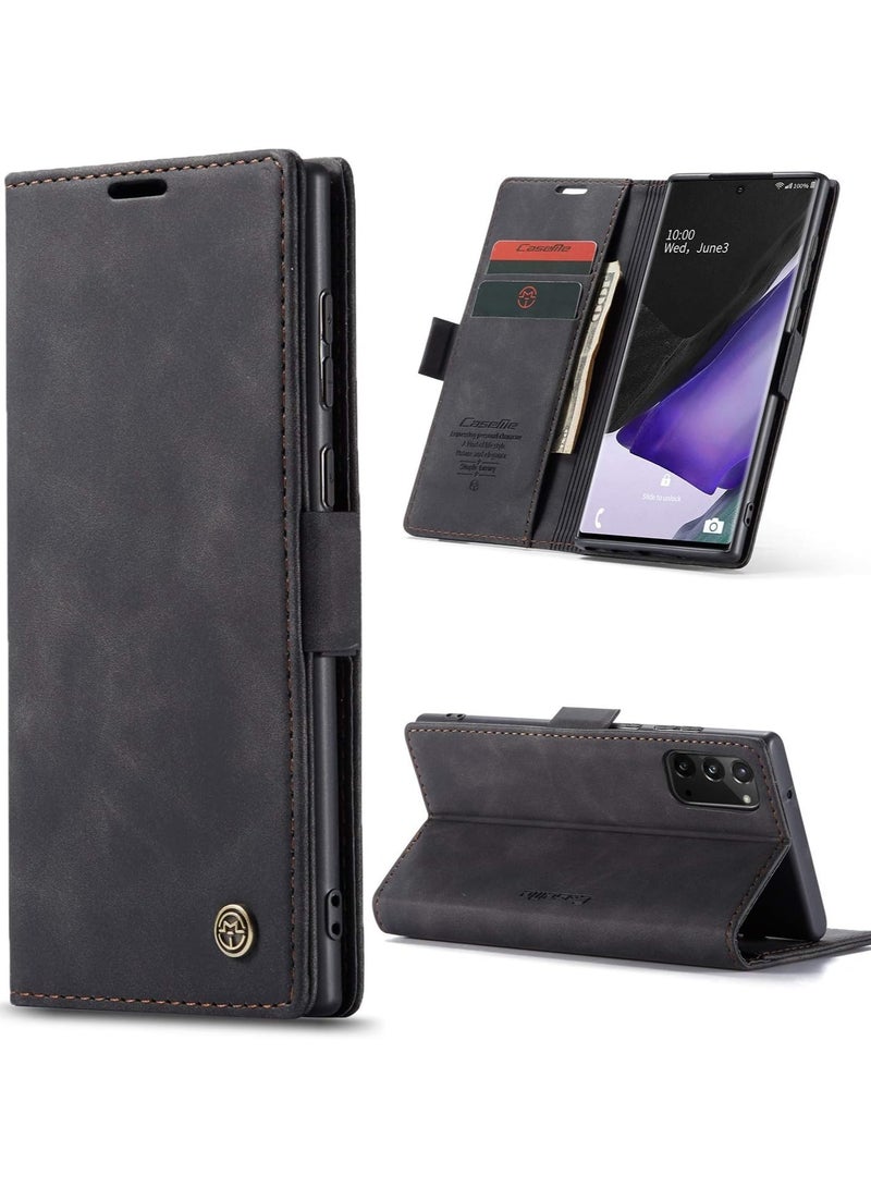CaseMe Phone Case Luxury PU Leather Design 013 Flip Cover Card Slot Holder Cover For Samsung Galaxy Note 20 (Black)  - Image 1