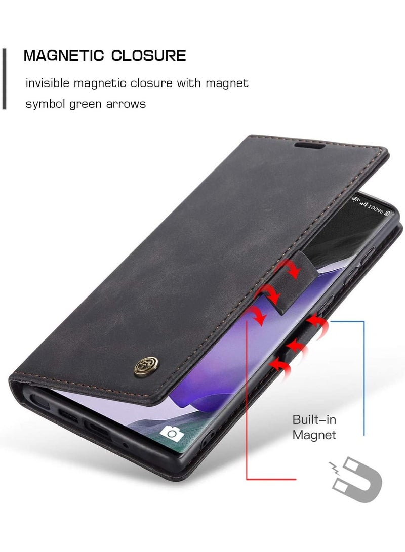 CaseMe Phone Case Luxury PU Leather Design 013 Flip Cover Card Slot Holder Cover For Samsung Galaxy Note 20 (Black)  - Image 2