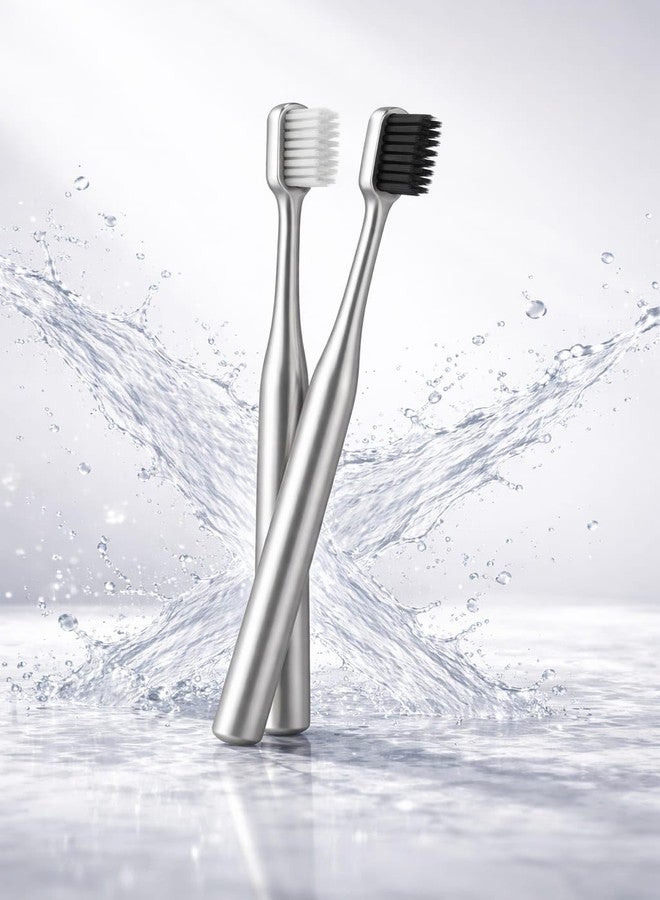 Pickliin Luxury Toothbrush | Premium Metal Coated Handle Manual Toothbrush | Soft Bristles | PACK OF 2 MIX COLOR Silver Black and Silver White ToothBrush Elegant Reusable Tooth Brush for Adults Home & Travel - Image 4
