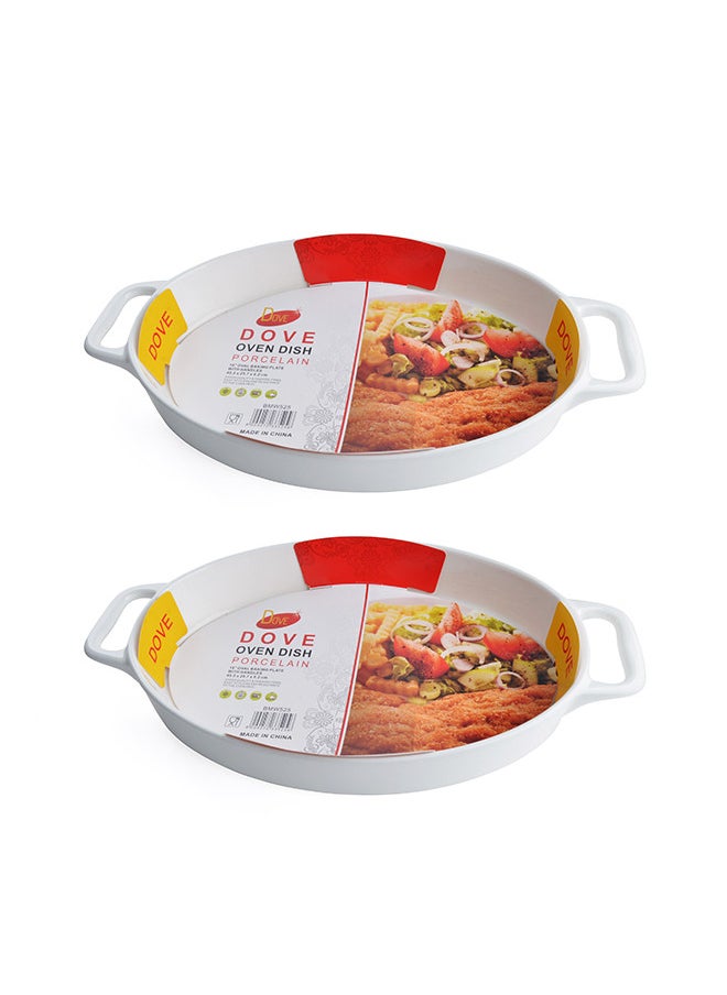 Dove 2-Piece Oval Porcelain Baking Dish With Handles 18 Inch 45.5x25.7x6.2CM White  - Image 1
