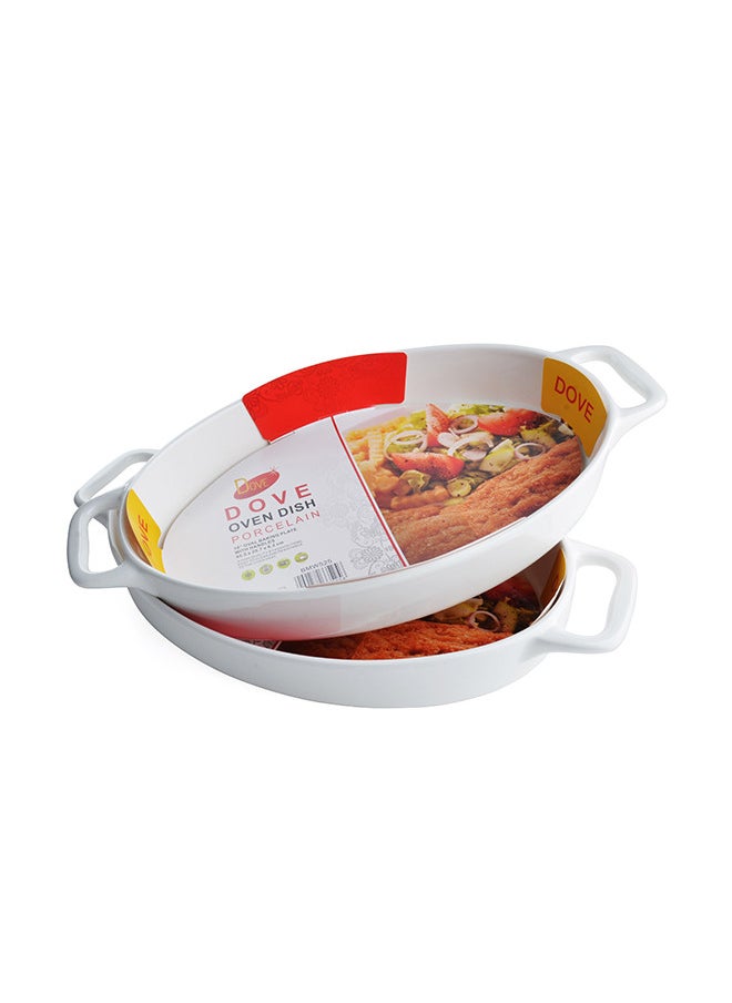 Dove 2-Piece Oval Porcelain Baking Dish With Handles 18 Inch 45.5x25.7x6.2CM White  - Image 2