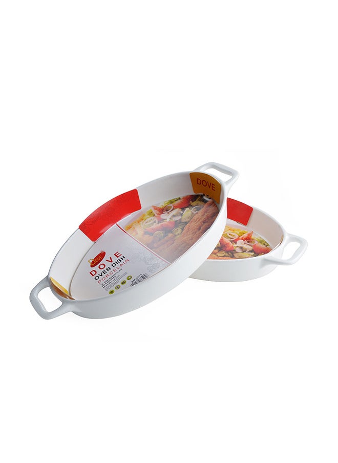 Dove 2-Piece Oval Porcelain Baking Dish With Handles 18 Inch 45.5x25.7x6.2CM White  - Image 3