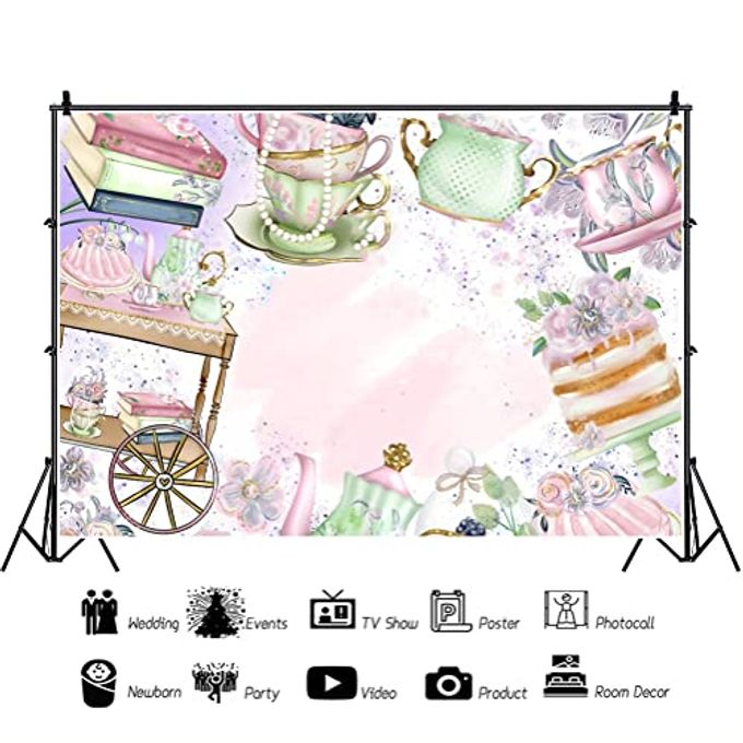 DORCEV 7X5Ft Tea Party Backdrop For Photography Pink Floral Teapot Let'S Partea Photo Background Afternoon Tea Floral Tea Party Baby Shower Little Princess Birthday Party Decor Cake Table Banner - Image 5