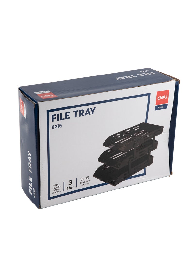 Deli E9215 Black File Tray - Durable HIPS Material, Anti-Slip Feet, Easy Storage - 230×116×359mm - Image 3