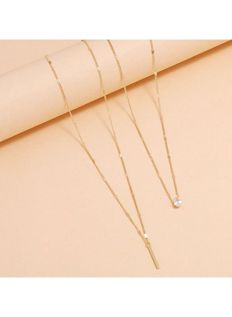 Rhinestone Long Double-Layer Pendant Necklace Female Ins Wind Everything Matching Choker - Image 2