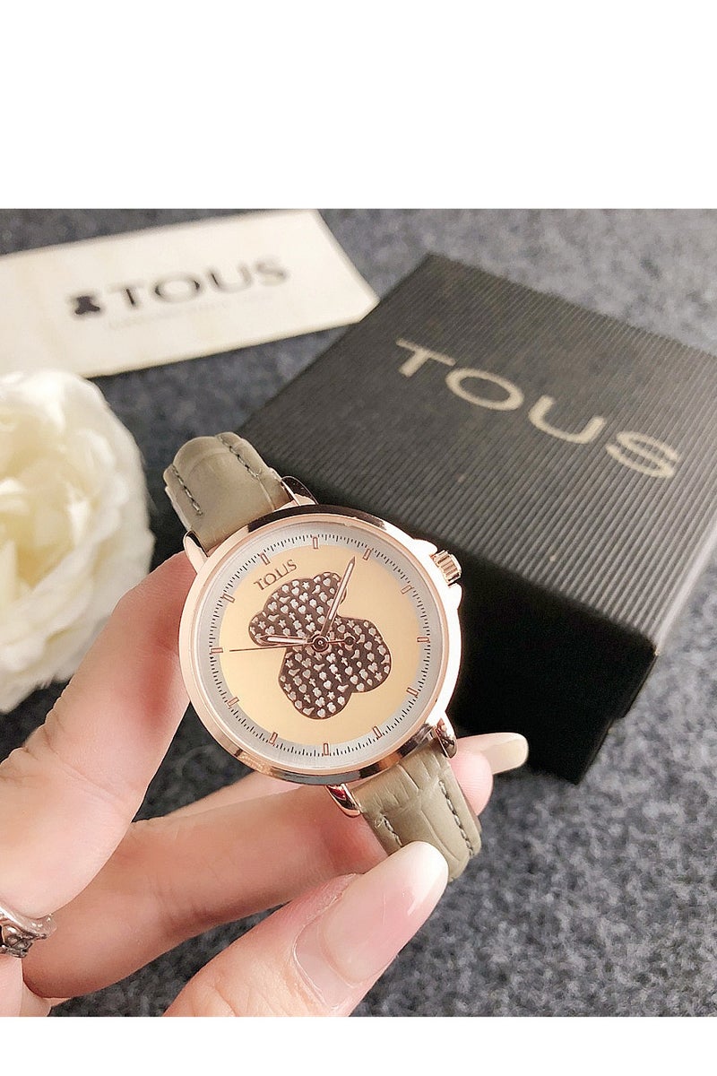TOUS Light Gray Strap Watch: Crystal - Studded Teddy Bear Dial