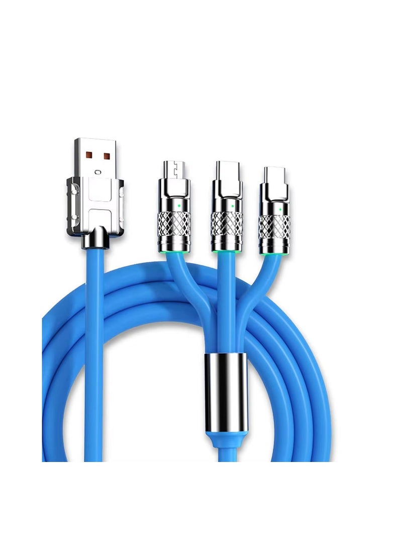 Triple Charging Cable (iPhone - Galaxy - Type C) Fast Multi Charging Cable 1 Meter 3 in 1 Wire Compatible with All Mobile Phones (Blue Color)  - Image 2