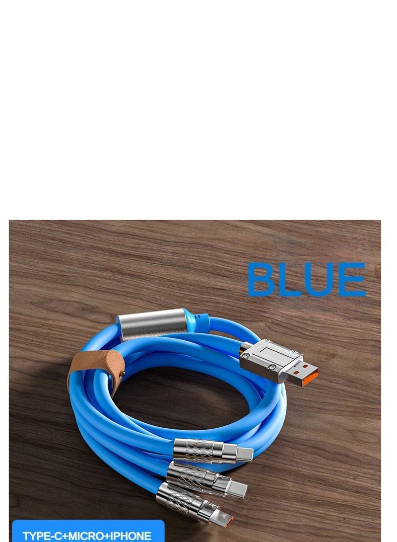 Triple Charging Cable (iPhone - Galaxy - Type C) Fast Multi Charging Cable 1 Meter 3 in 1 Wire Compatible with All Mobile Phones (Blue Color)  - Image 3