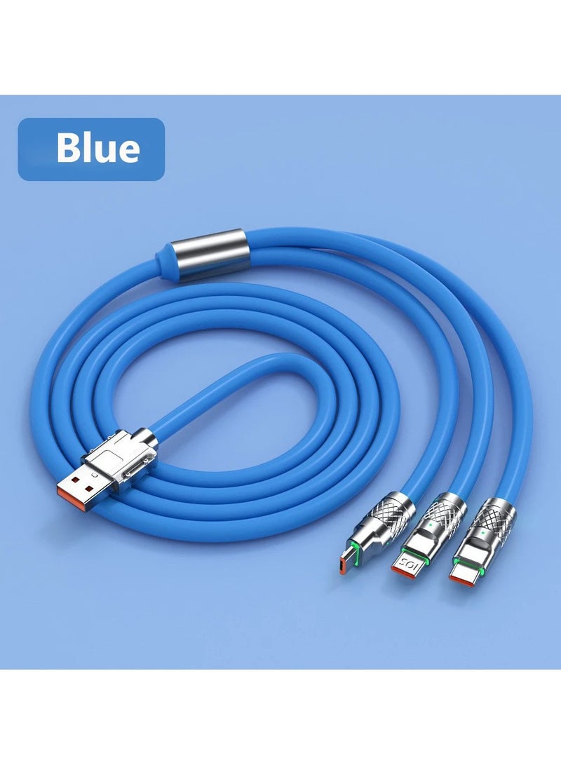 Triple Charging Cable (iPhone - Galaxy - Type C) Fast Multi Charging Cable 1 Meter 3 in 1 Wire Compatible with All Mobile Phones (Blue Color)  - Image 4
