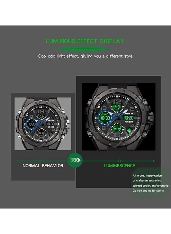 Men's Watches Outdoor Sports Waterproof Military Watch Tactical Digital Analog Wrist Watch Date Multi Function Led Large Face Alarm Stopwatch for Man - Image 4