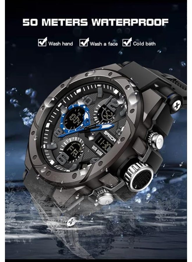 Men's Watches Outdoor Sports Waterproof Military Watch Tactical Digital Analog Wrist Watch Date Multi Function Led Large Face Alarm Stopwatch for Man - Image 5