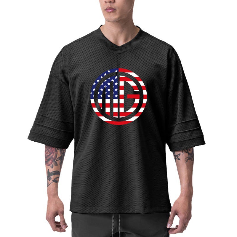 Muscle men''s summer sports T-shirt Men''s Fitness loose half sleeve plus size basketball Korean style short sleeve men''s quick-drying V-neck - Image 2