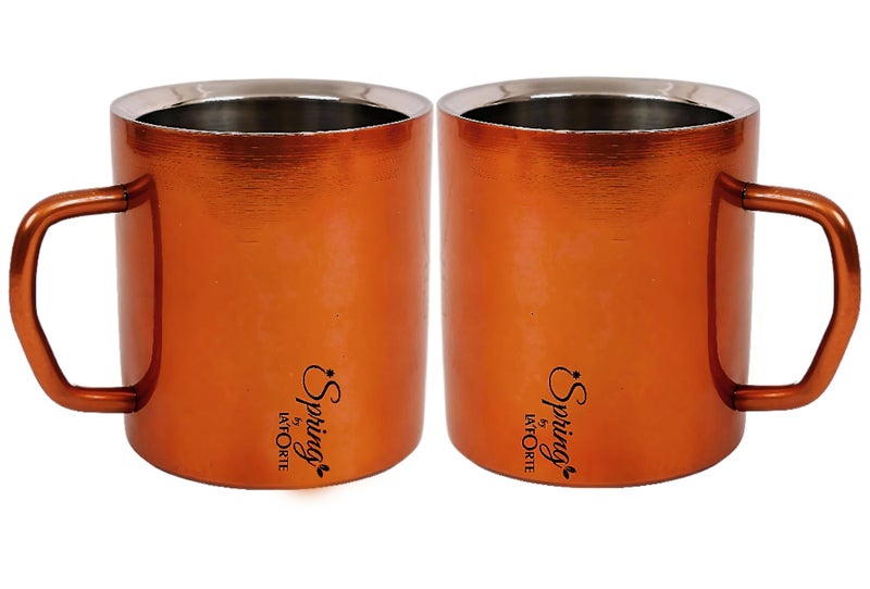 LA'VITE Spring Stainless Steel Double Walled Mugs: 100% BPA Free,5.07 oz (150 ml) Metal Coffee & Tea Cup Mug -Set of 2 Mugs Parent Listing (Gold) - Image 1