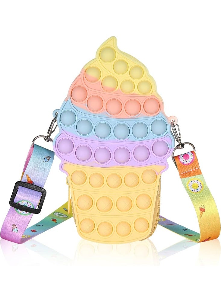 Push Pop Shoulder Bag,Big Popper Purses Bags for Girls Women,Fidget Sensory Silicone Push Bubble Toy for Students Kids.(Ice Cream)