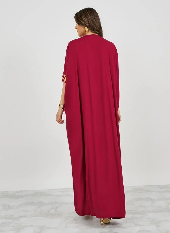 Maxim Creation Embroidered V Neck Jalabiya with Batwing Sleeves by Styli