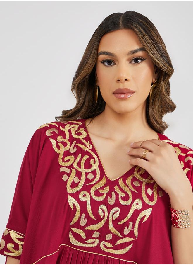 Maxim Creation Embroidered V Neck Jalabiya with Batwing Sleeves by Styli  - Image 4