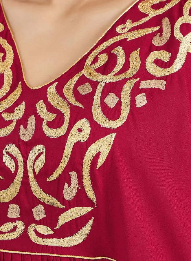 Maxim Creation Embroidered V Neck Jalabiya with Batwing Sleeves by Styli
